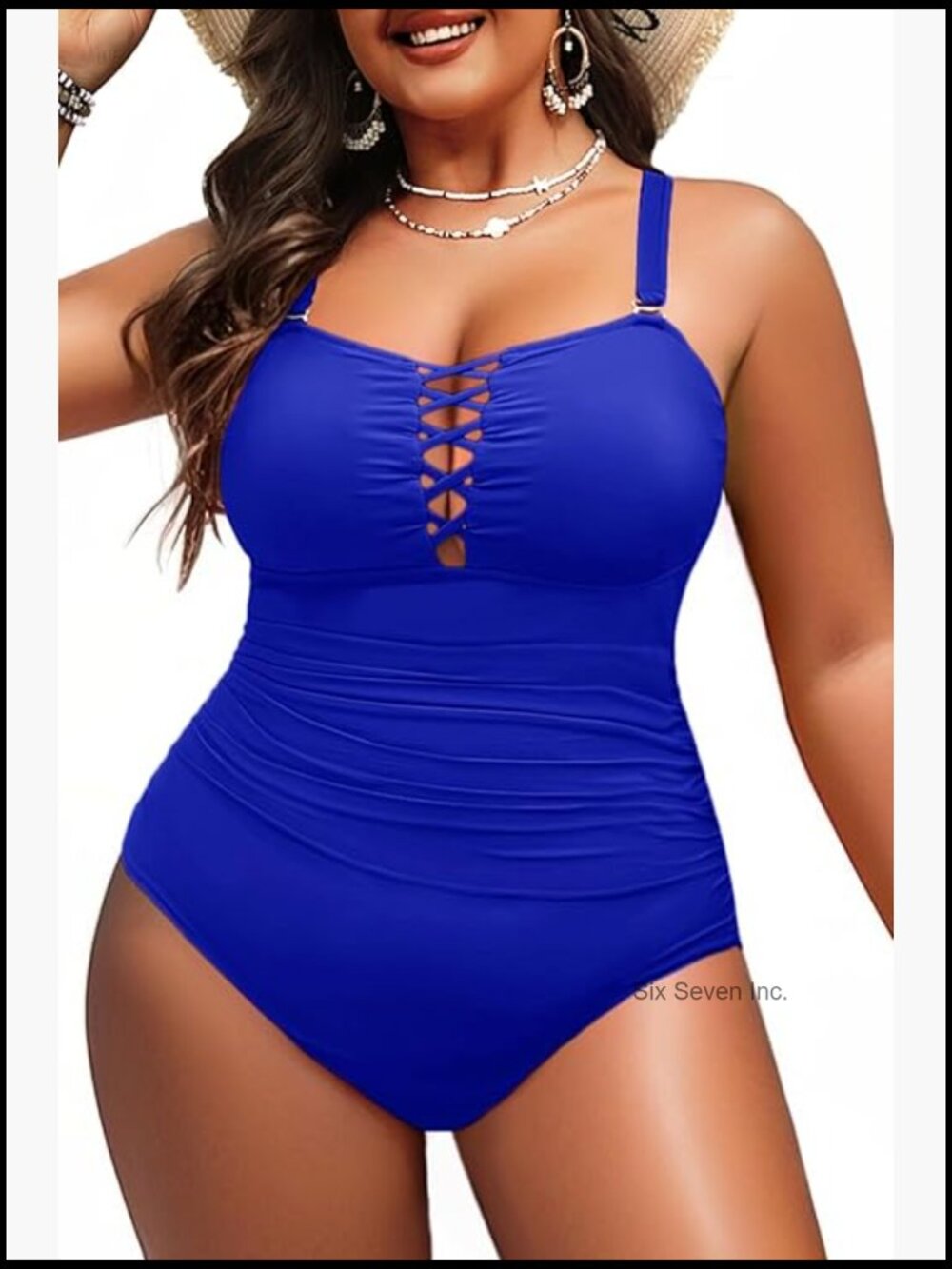Plus Size One Piece Swimsuit Tummy Control Ruched Adjustable Straps